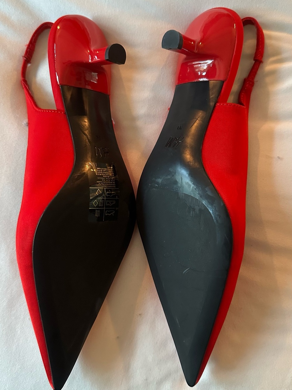 H&M Red Satin Pointed Toe Slingback Heels Size 39
